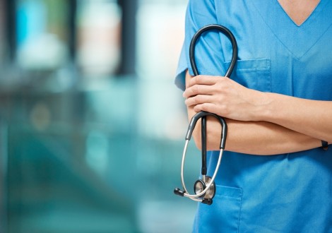 Nurse,,Woman,And,Arms,Crossed,For,Cardiology,With,Stethoscope,In